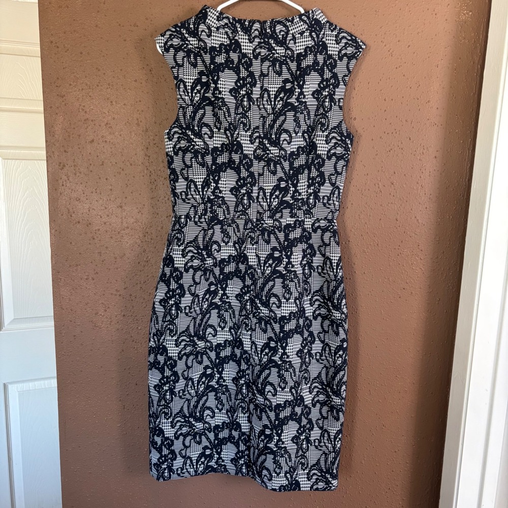 Brooks Brothers Navy White Houndstooth Floral Jacquard Sheath Dress 6 NWT $198 - Picture 4 of 10